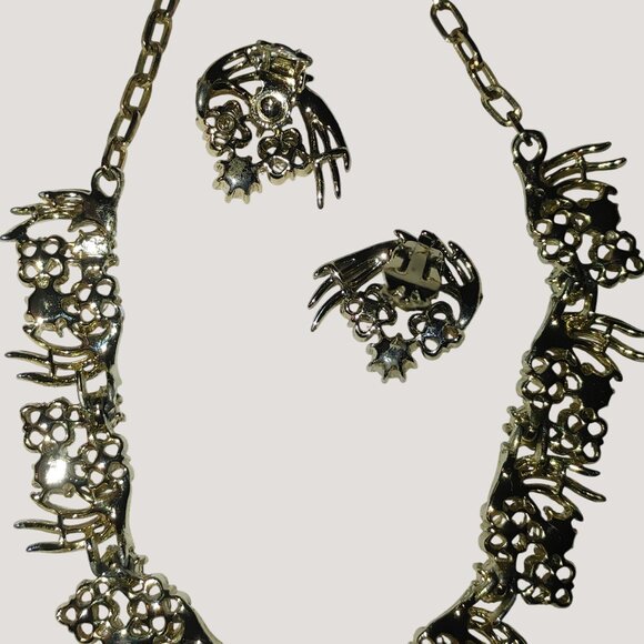 Coro Gold Tone AB Necklace Clip On Earrings Vintage Set Faux Pearls Blue Green - Picture 9 of 10